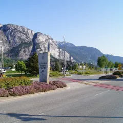 Downtown Squamish with the Stawamus Chief behind