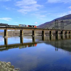The CN rail bridge over the North Thompson River at Kamloops