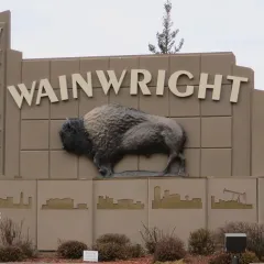 The sign welcoming drivers to Wainwright