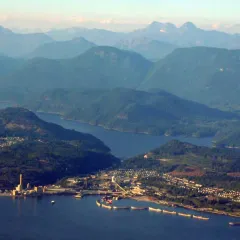 Aerial view of the Powell River mill and townsite