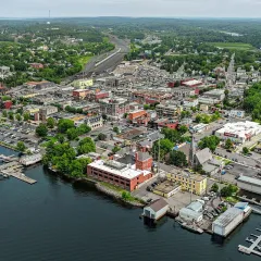 Aerial view of downtown Kenora on Lake of the Woods