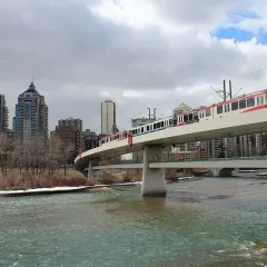 A CTrain crossing the Bow River at Sunnyside, Calgary