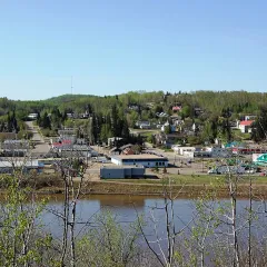 The town of Athabasca seen from across the Athabasca River