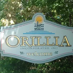 The Orillia welcome sign on Memorial Avenue